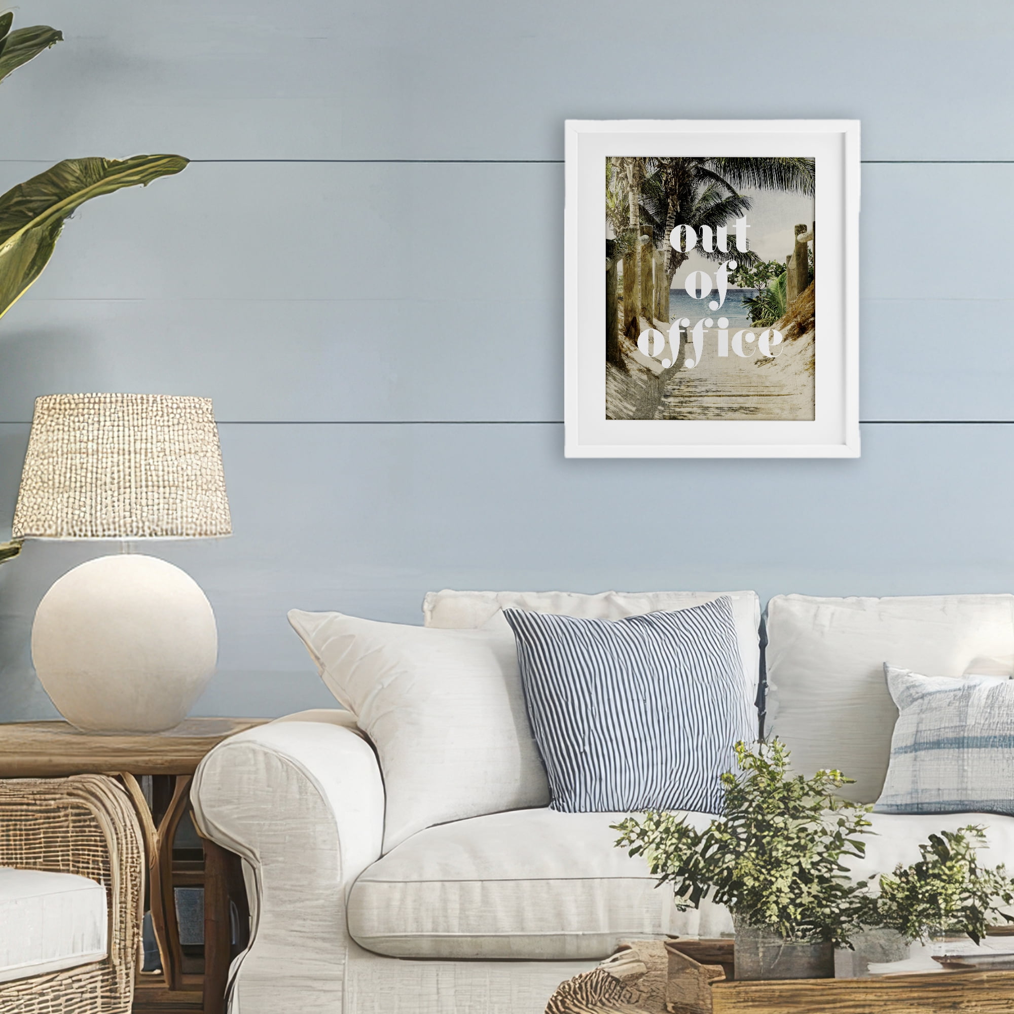 Out of Office Beach Path White Framed Print Under Glass, design by Lil' Rue