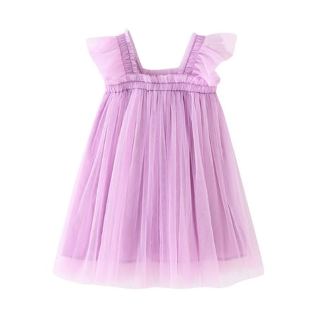 

ZRBYWB Toddler Girls Dress Fly Sleeve Solid Tulle Princess Dress Dance Party Dresses Clothes Baby Girl Clothes