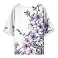 thumbnail image 5 of Atogsazn Womens Linen Cotton 2 Piece Outfits Summer Casual Vintage Floral Print Short Sleeve Tops Wide-Leg Pants Suit Sets Purple S on Clearance, 5 of 6