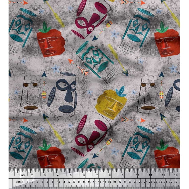 Soimoi Silk Fabric Arrow & Mask African Printed Fabric 1 Yard 42 Inch Wide