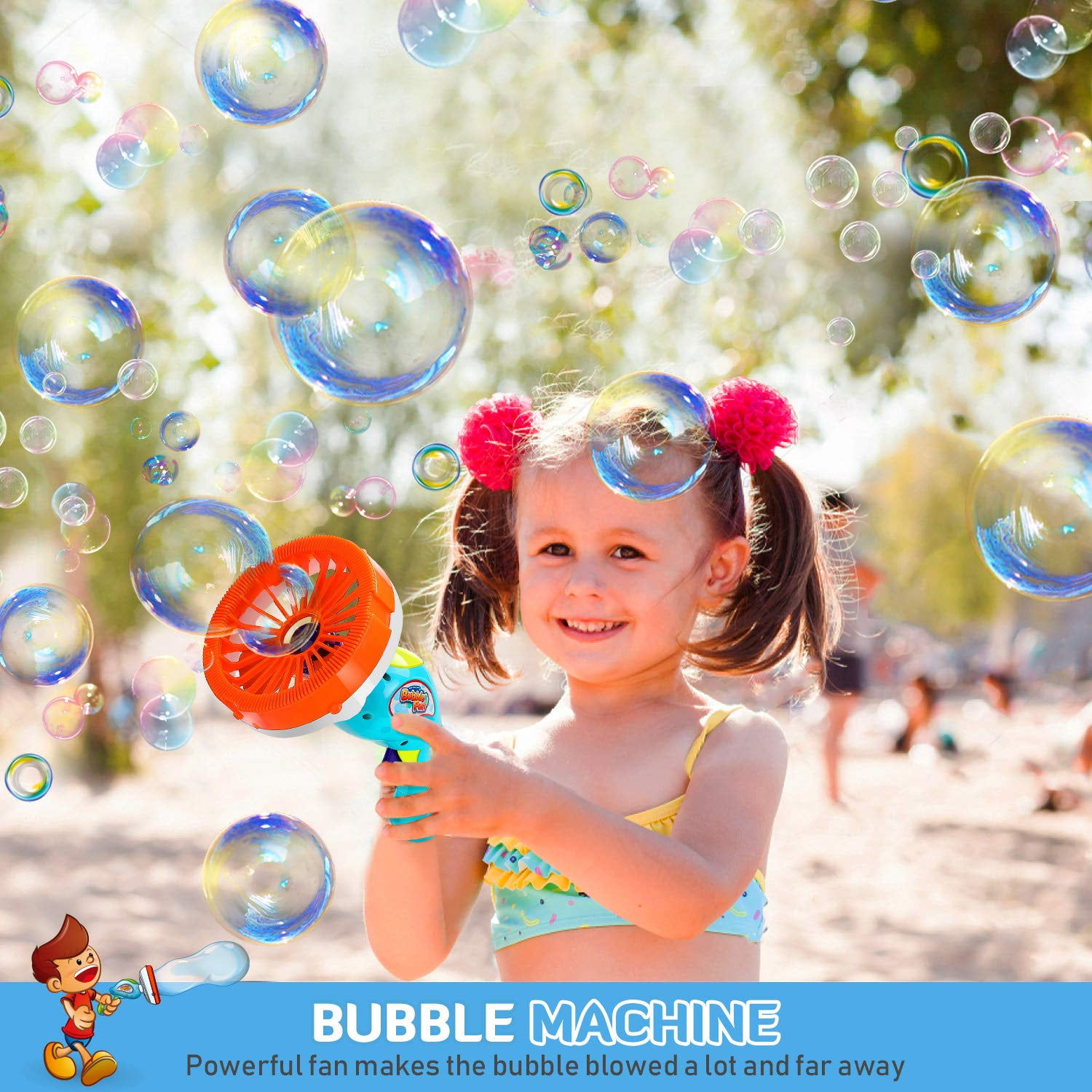 Kids Bubble Shooter Bubble 360° No Leak Automatic Bubble Machine with LED  Light 1 Bubble Solution for Birthday Party Summer Toys Outdoor Activities  for Kids 4-8 Years Old 