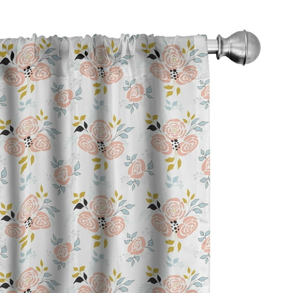 Ambesonne Flower Window Curtains, Simple Abstract Floral Art, Each 28" W x 95" L, Blush White Fawn