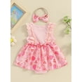 thumbnail image 4 of Bslissey Baby Girls Sleeveless Romper Dress Infant Lace Patchwork Cute Flower Strawberry Print Jumpsuit with Headband Newborn Summer Casual A-line Dress 0-18 Months, 4 of 8