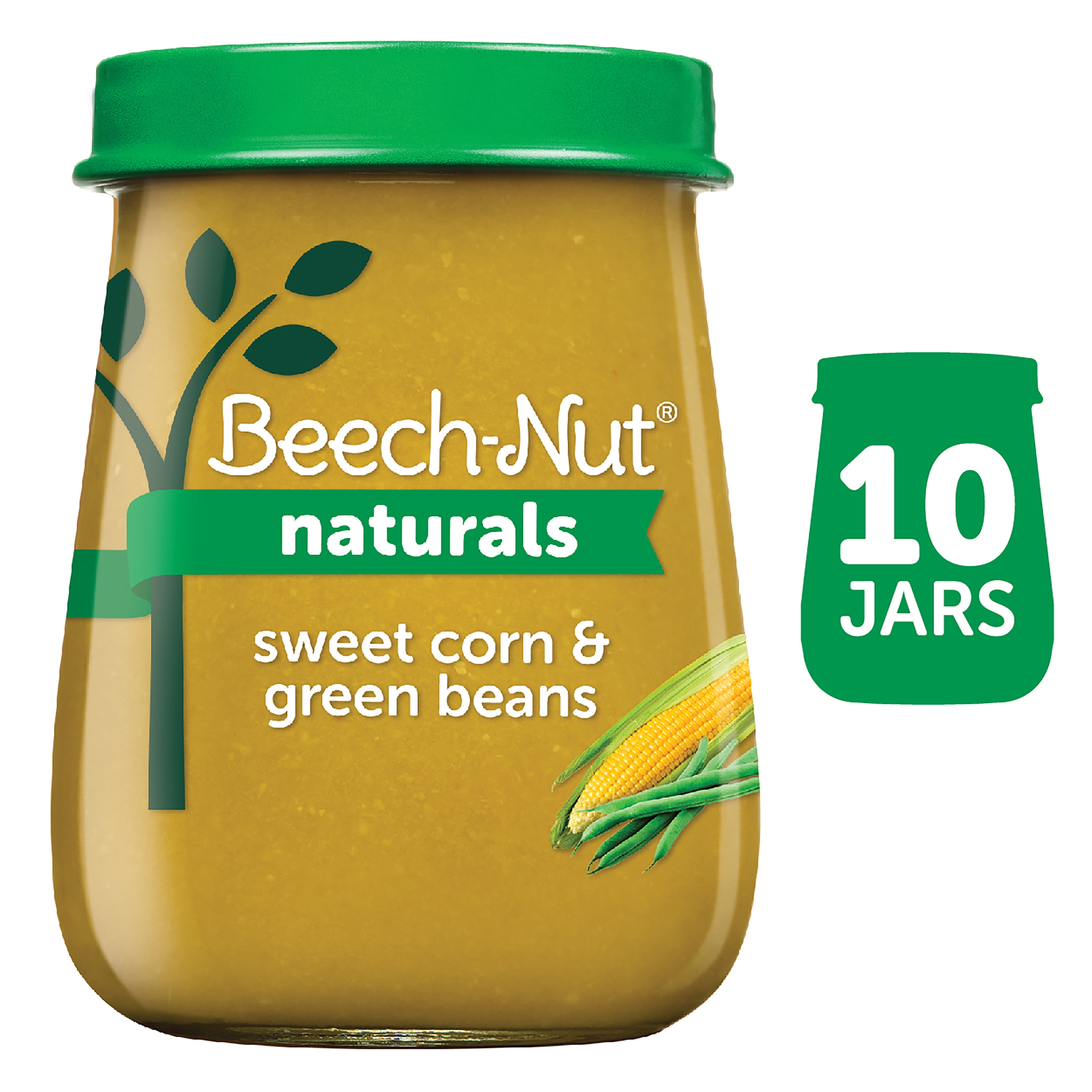 Beech-Nut Naturals Non-GMO Stage 2 Baby Food, Sweet Corn & Green Beans, 4 oz Jar, 10 Pack