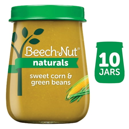 Beech-Nut Naturals Non-GMO Stage 2 Baby Food, Sweet Corn & Green Beans, 4 oz Jar, 10 Pack
