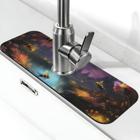 

Xecao Magical Bees Twilight River for Kitchen Sink Splash Guard Faucet Mat Faucet Guard & Draining mat (15 X 5.5 )