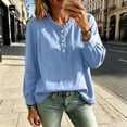 thumbnail image 3 of YuXingFu Petite Tops for Women Crew Neck Pleated Ruffle Detail Long Sleeve for Everyday Loose Fit Tees Tops Sky Blue XL, 3 of 6