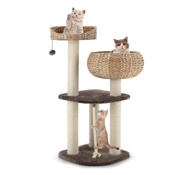 FASCK 41 Inch Rattan Cat Tree with Napping Perch, Natural Material Cat Tower with Sisal Scratching Posts, Aesthetic Cat Furniture for Indoor Cats
