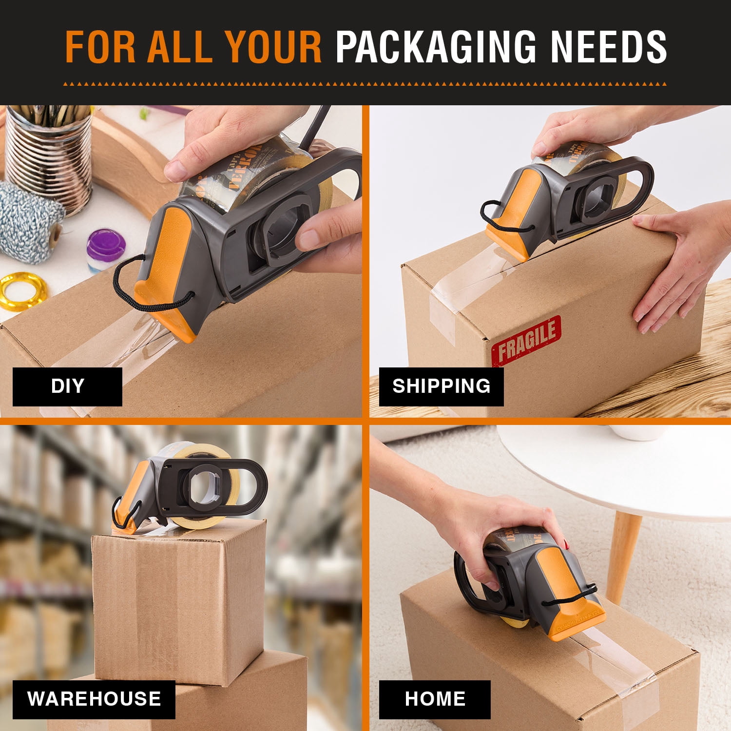 Tape Terror Heavy Duty Carton Sealing Tape 6 Pack, 1.89" x 54.68 yd, Orange