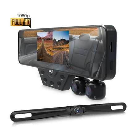 Pyle Multi Dash Cam Video Recording System - Rearview Backup & Driving HD Camera Record Kit, 1080p Night Vision Cam
