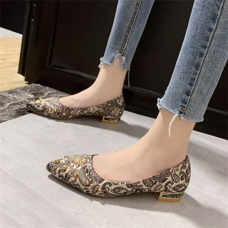 

Cathalem Hot Heels for Women Fashion Summer And Autumn Women Pumps Low Heeled Flat Pointed Toe Pearl Womens Shoes Wedges Beige 8
