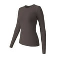 thumbnail image 3 of WNEGSTG Long Sleeve Shirts for Women Leisure Tight Elastic Solid Round Neck T Shirt Top Brown, 3 of 5