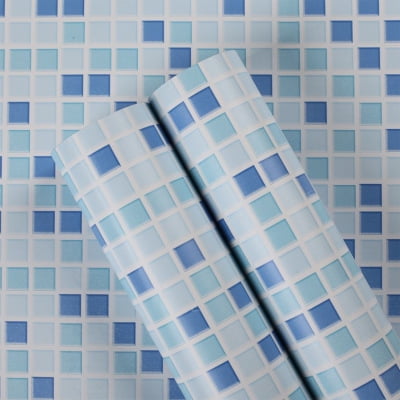 Papel tapiz de azulejo autoadhesivo azul, 60x300cm, estilo mosaico, pegatina de pared, película decorativa impermeable para azulejos de pared de baño y cocina JAMW Sencillez