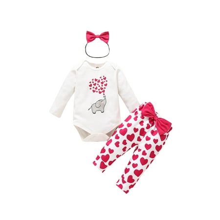 

Toddler Baby Girl Valentine s Day Outfits Long Sleeve Elephant Heart Tulle Headband Skirt Set Romper Pants Set 0-18 Months