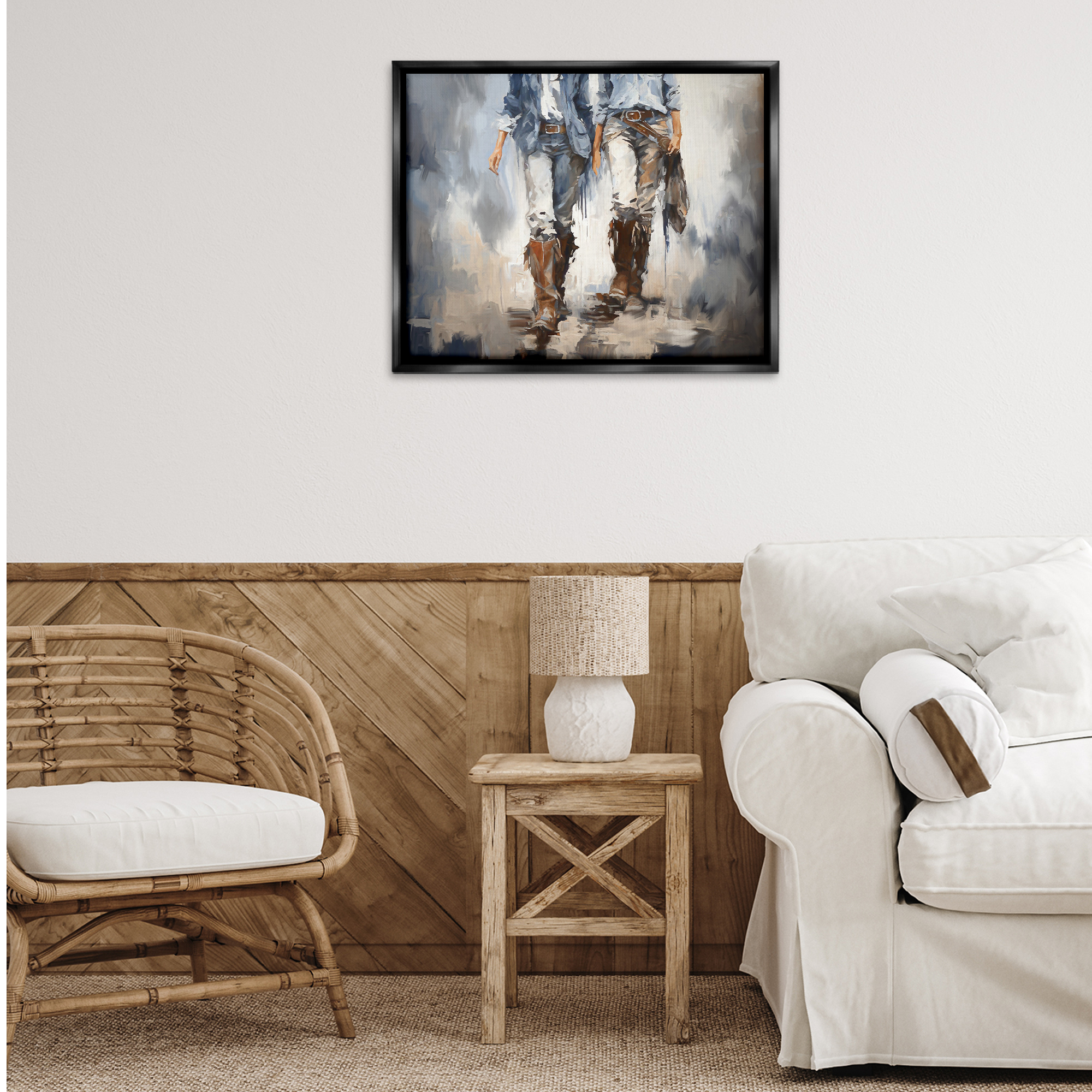 Stupell Industries Romantic Cowboy Boots Novelty Painting Black Floater Framed Canvas Art Print Wall Art, 31 x 25