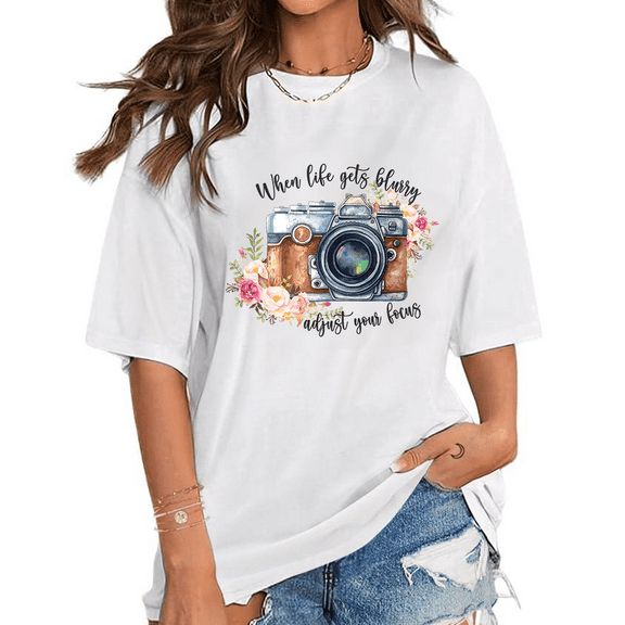 Clarity When Life Gets Blurry Adjust Your Focus Print Tshirts Inspirational Graphic Tees Mindset Shift Positive Change Short Sleeve Casual Tops White,S