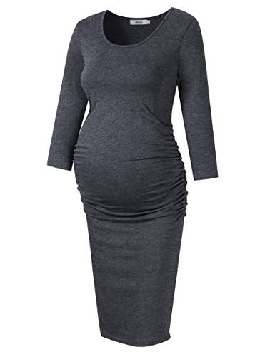 Coolmee Maternity Dress Ruched Round Neck Maternity Dresses 