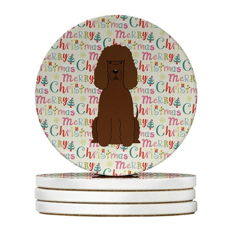 

Merry Christmas Irish Water Spaniel Large Sandstone Coasters Pack of 4 4 in x 4 in