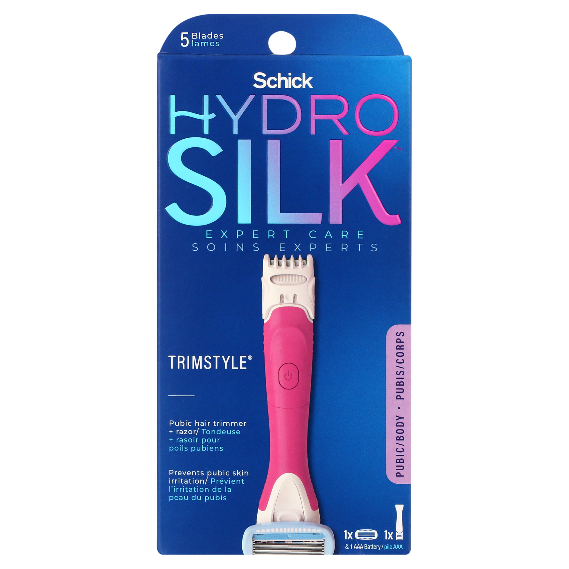 Schick Hydro Silk TrimStyle Waterproof Bikini Trimmer for Women, Includes 1 5-Blade Razor Handle & 1 Razor Blade Refill