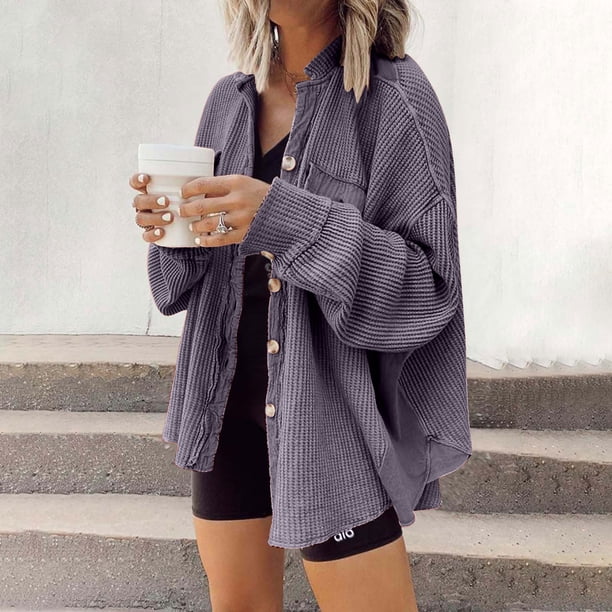 ICHUANYI Clearance Women's Fashion Color Cardigan Outwear Suit Coat Long Sleeve Coat(Dark Blue, XXL) ICHUANYI WER2023081205444