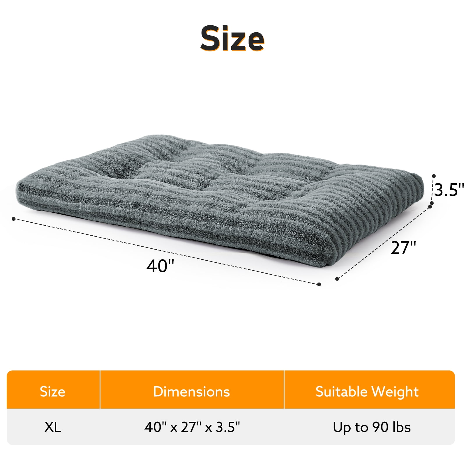 XL Dog Beds for Large Dogs, Machine Washable Dogs Pillow, Pet Bed, Dog Crate Bed Small, Pet Kennel Pillow, Gray, 40inch