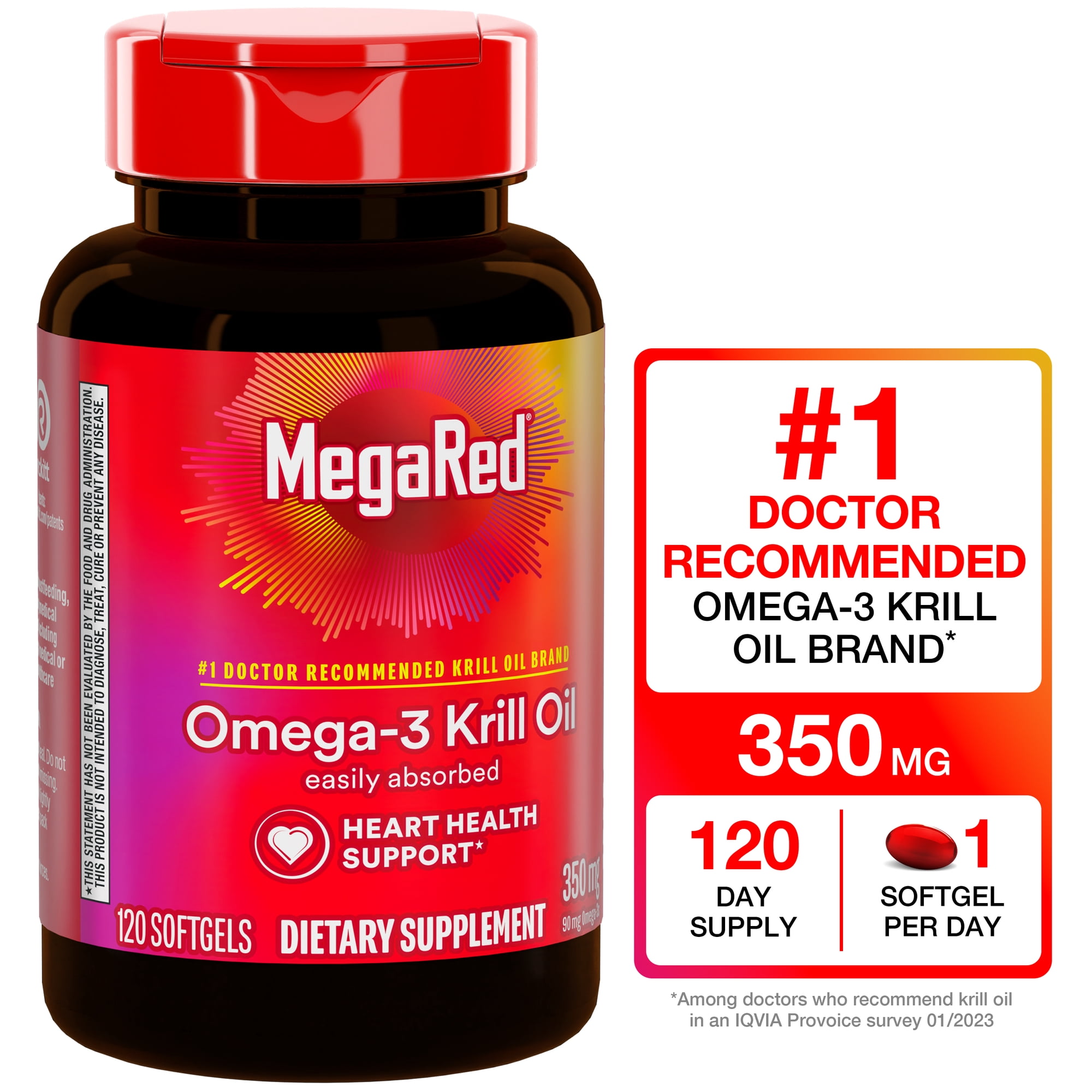 MegaRed Superior Krill Oil 350mg Omega-3 For Heart Health Omega 3, 120 Softgels