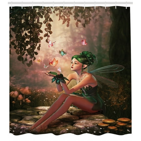 Fairy Shower Curtain Girl With Wings And Butterflies Digital