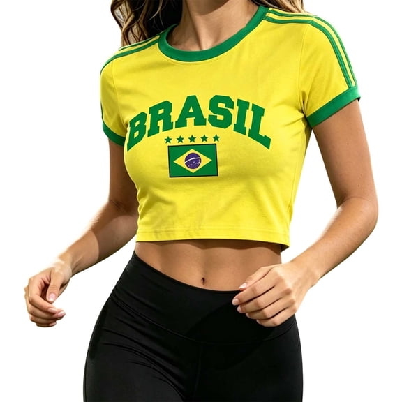 Summer T Shirts For Women Letter Print Cropped Tee Short Sleeve Fitted Basic Top Workout Shirts Women