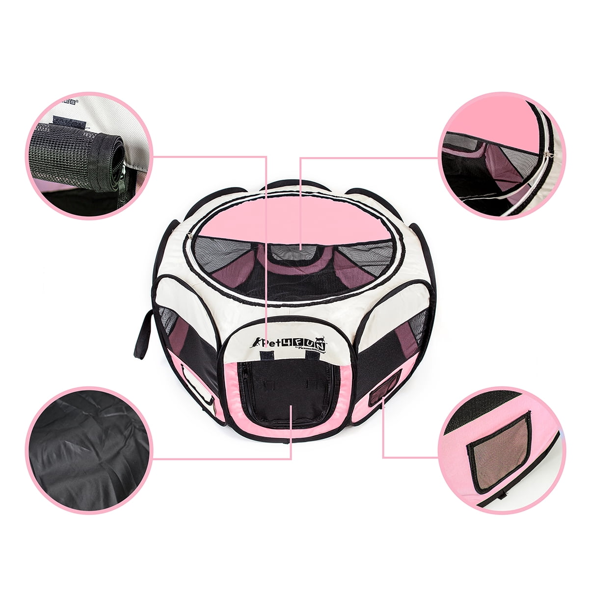 PicassoTiles Pet4Fun Portable Dog Playpen, Pink, 1 Pack, 29"L x 24"W x 16"H