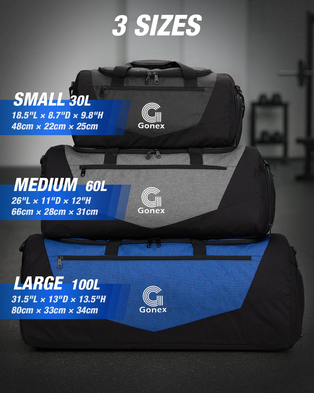 Gonex 60L Gym Duffel Bag, Sports Duffle with Shoe Compartment & Wet Pocket, Water-Resistant Travel Bag for Fitness, Camping, Weekend Trips