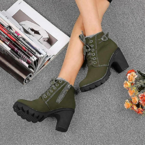 Lace up buckle ankle boots cheap