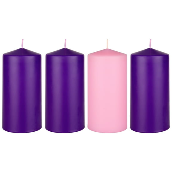 Mega Candles 4 pcs Unscented Christmas Advent Candles Set, Hand Poured Premium Wax Dome Top Round Pillar Candle 3 Inch x 6 Inch, Holidays, Festivities, Devotional, Church, Wreath, Party, Gifts