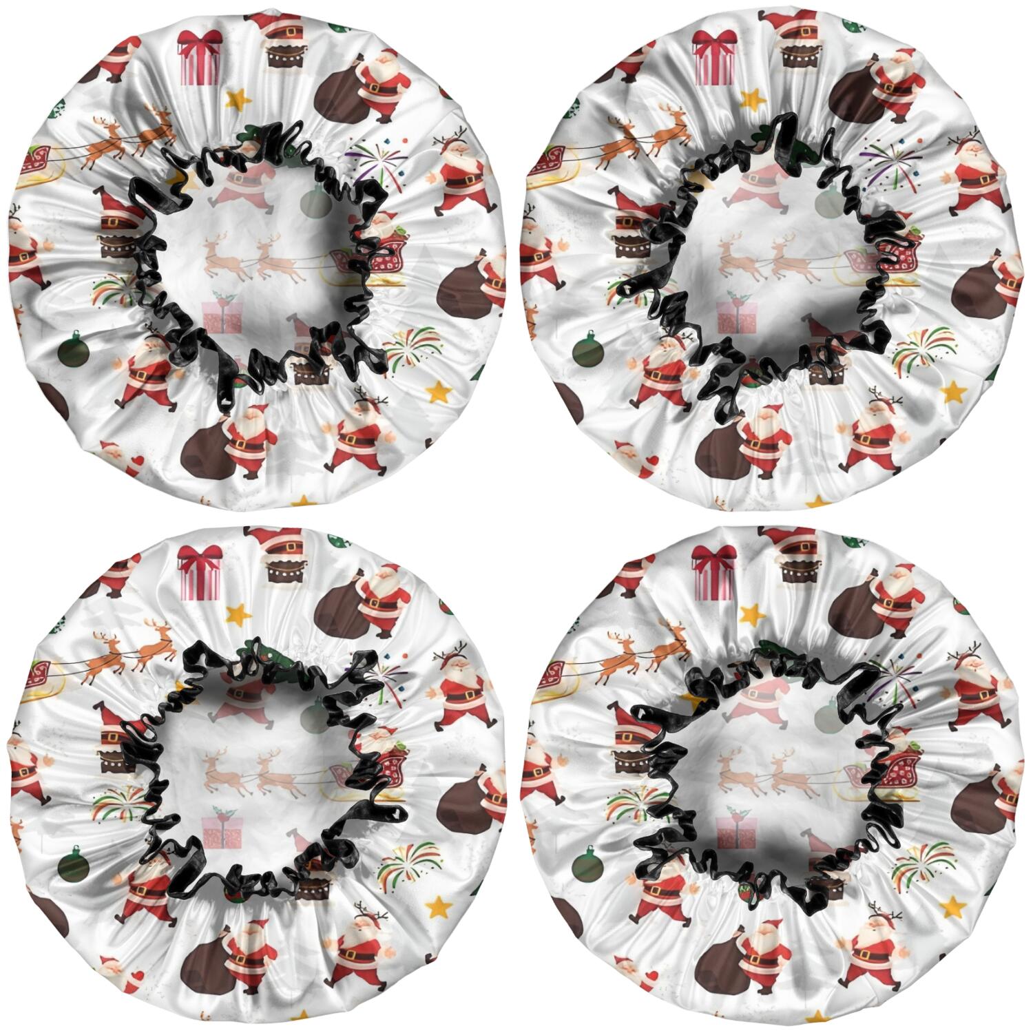 Shower Caps,White Christmas Santa Pattern Waterproof Shower Cap for Women 4 Pieces,Double Reusable Hair Cover for Shower PEVA Elastic Stretch Hem