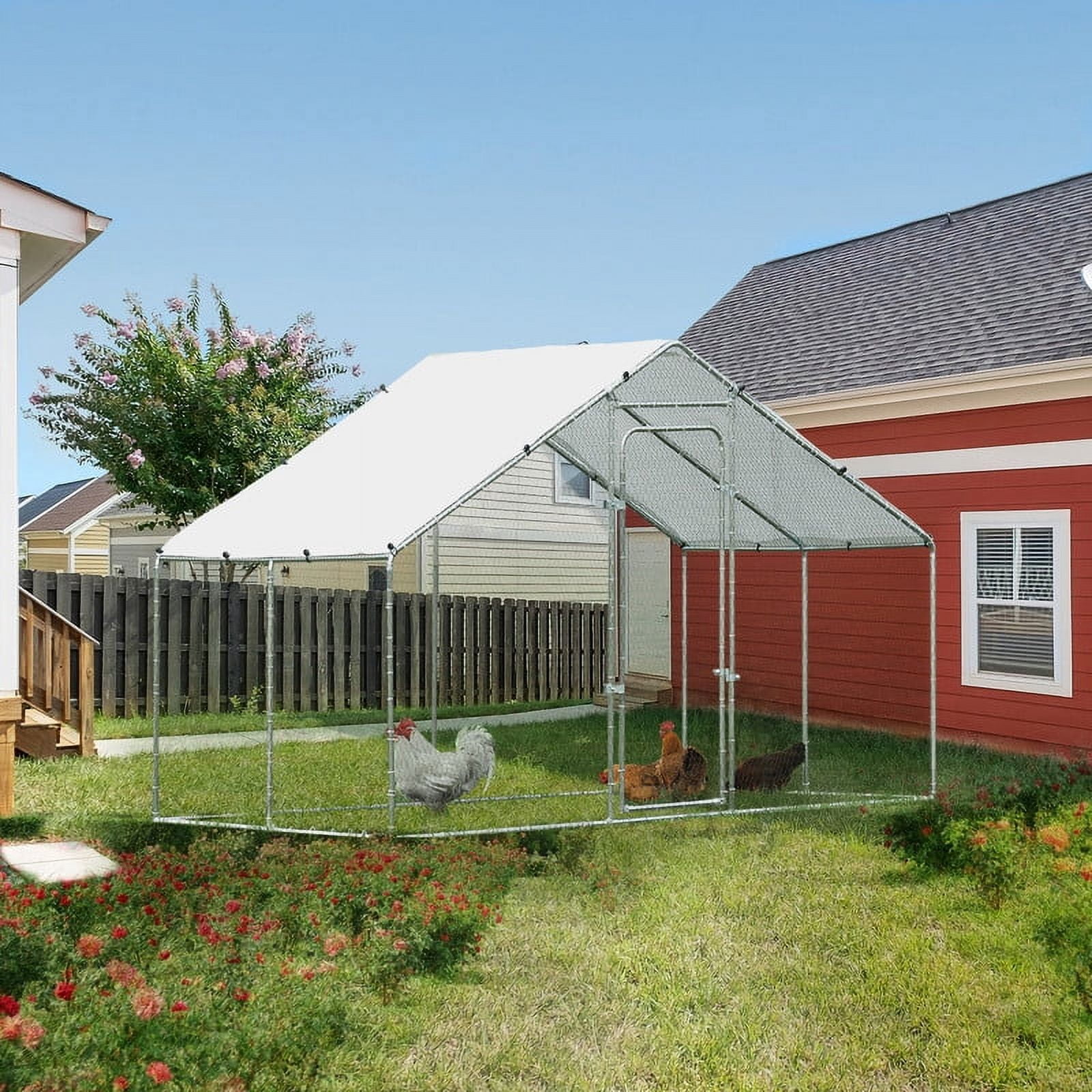 Walnest 10x6.56ft Large Metal Chicken Coop Walk-in Poultry Cage Chicken Run House Duck Rabbit Pen with Waterproof & Anti-UV Cover for Outdoor Yard Farm Use