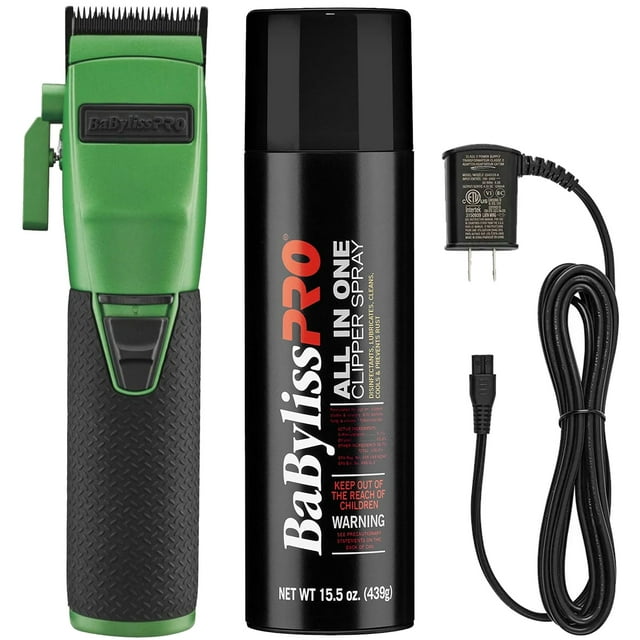 BaByliss Pro FX870 GI BOOST+ Influencer Collection Patty Cuts Cordless Clipper - Green + BaByliss PRO FXDS15 All In One Clipper Spray + Babyliss Pro FX Replacement Power Cord FXCORD