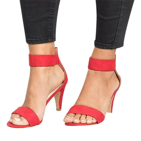

Women s Mid Low Block Heels Peeptoe Sandals Ankle With Buckle Strap Office Work Smart Ladies Summer Shoes