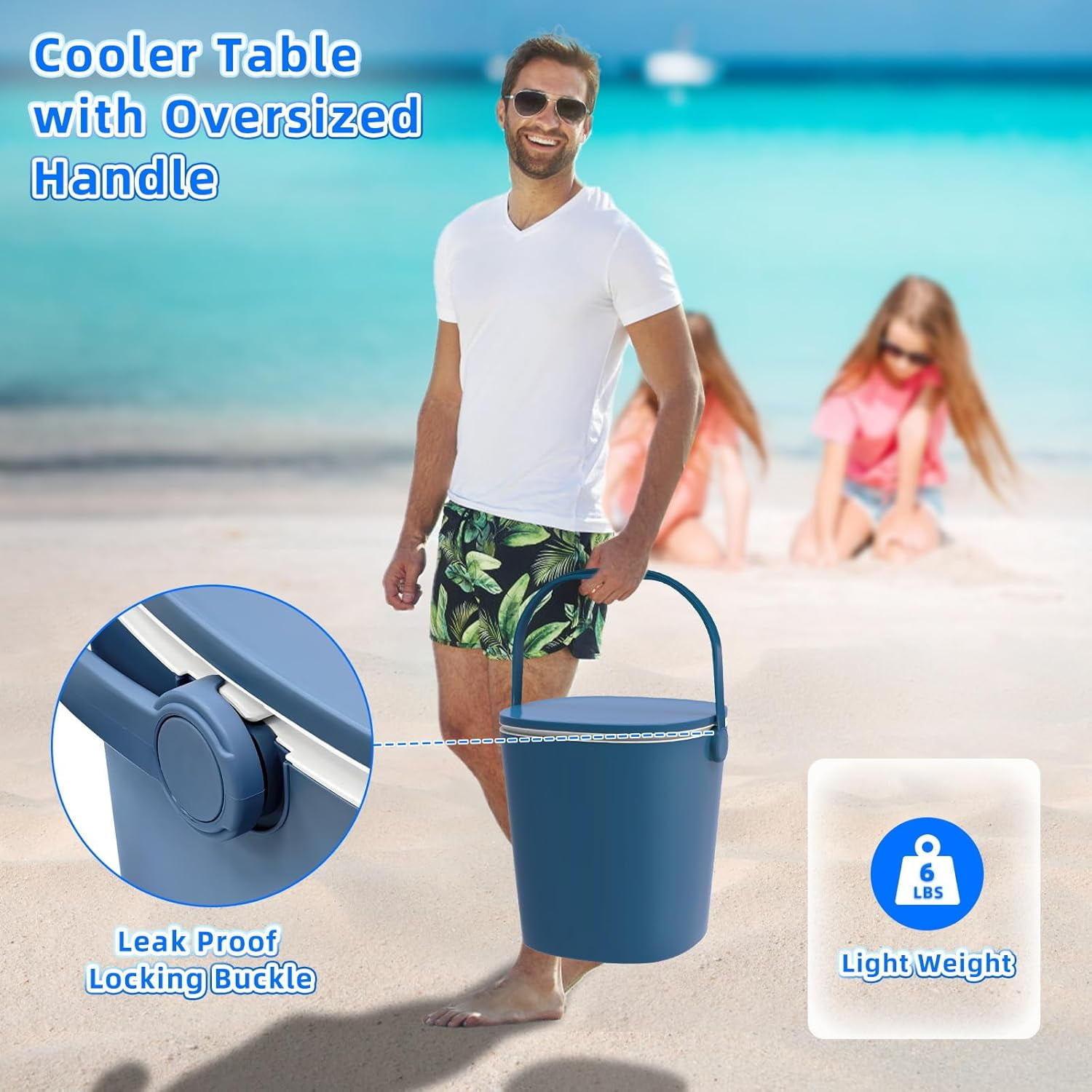 SHAREWIN Ice Cooler Table 4 Gallon, Lift Top Lid Outdoor Cooler Table with Hidden Bottle Opener & Food Clips, Portable Beer Wine Ice Bucket for Camping, Picnics, Backyard Parties and Pool Parties