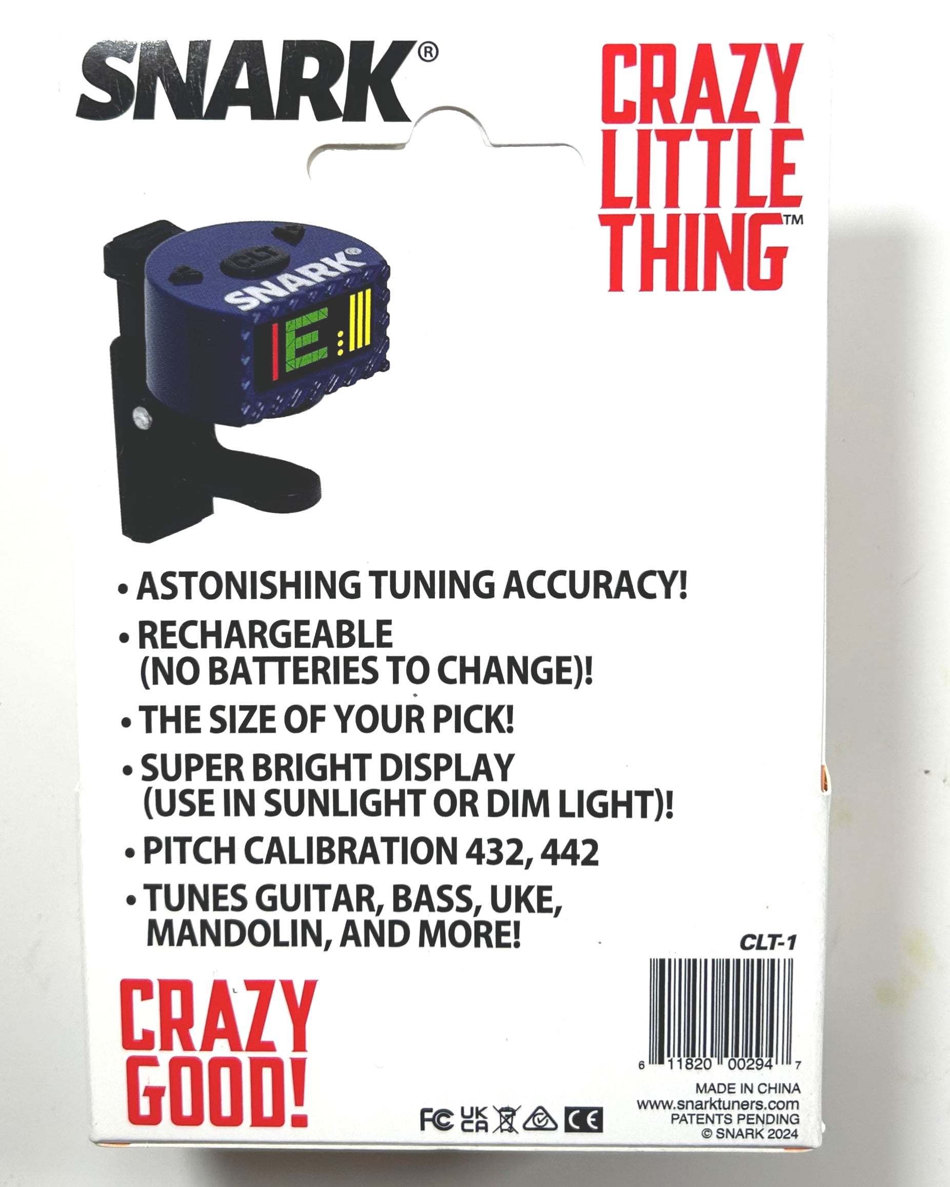 Snark Crazy Little Thing Rechargeable Clip-On Tuner Tunes Guitar Bass Uke More