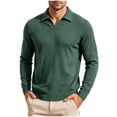 thumbnail image 3 of Zivyakyron Business Polos for Men Pullover Knit Long Sleeve Fall Collared Loose Casual Shirts Plain Green 3XL, 3 of 7