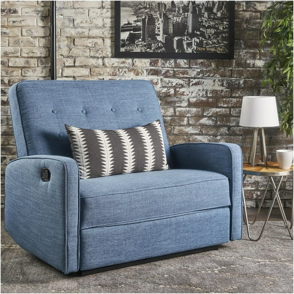 JERFIT Manual Recliner Chair for Living Room, Oversized Blue Fabric Reclining Chair with Padded Cushions, Push Back Recliner Sofa for Bedroom, Den