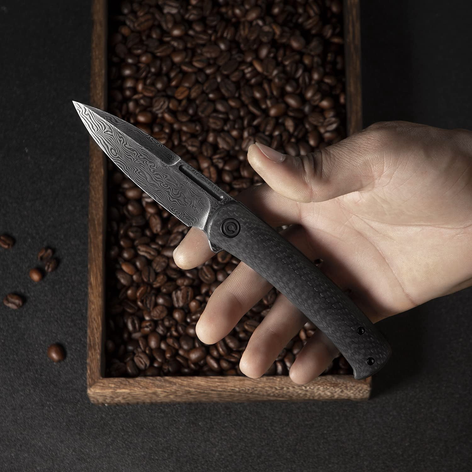 CIVIVI Cetos Folding Knife, 3.48-in Damascus Blade Spear Point with Twill Carbon Fiber Scale Frame Lock C21025B-DS1