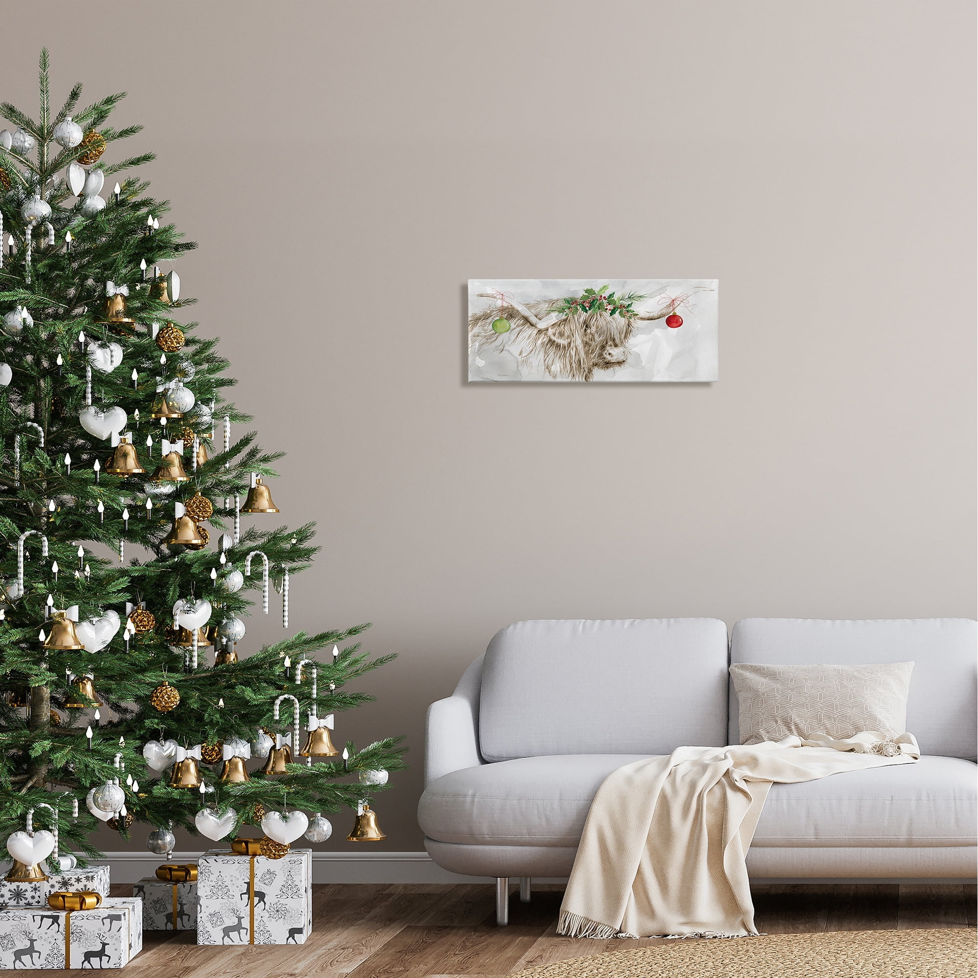 Stupell Industries Cattle with Christmas Ornaments Holiday Painting Gallery Wrapped Canvas Print Wall Art