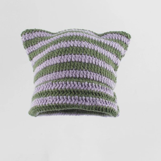 Gorro de punto a rayas para mujer y niña, ropa de calle de japoneses nuevos, Harajuku, pequeño Diablo, otoño e invierno, gorro de orejas de gato