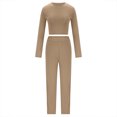 thumbnail image 4 of Women's Sport Suit Set Long Sleeve Round Collar Top and High Waist Pants, 4 of 6