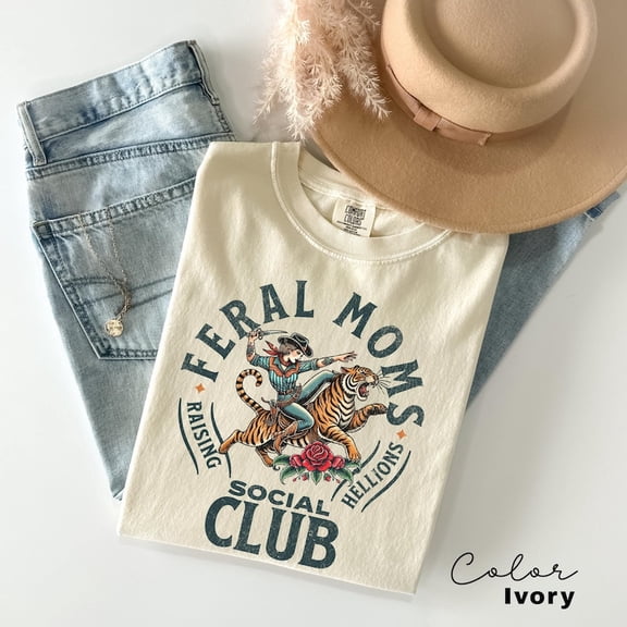 Feral Moms Social Club Shirt, Comfort Colors Vintage Graphic Tee, Feral Mom Gift, Somebody's Feral Wife, Mom Life Tshirt, Trendy Mom Apparel