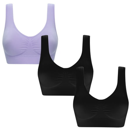 miqiqism 3 PCS Women s Pure Color Bras Juniors Plus Size Ultra-thin Large Bra Sports Bra Full Bra Cup Tops Casual Comfy Tank Bralette Purple 5X-Large