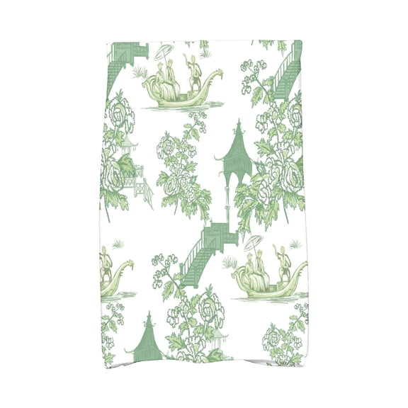 Simply Daisy, 16 x 25 inch, China Old, Floral Print Kitchen Towel, Green