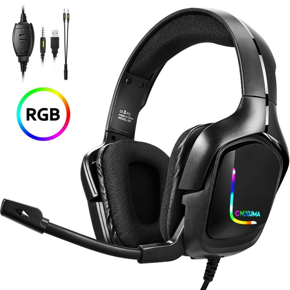 Gaming Headset for PS4 Xbox One, ONIKUMA Over Ear Gaming Headphones with Mic Stereo Surround Noise Reduction LED Lights Volume Control for Laptop, PC, Tablet, Smartphones
