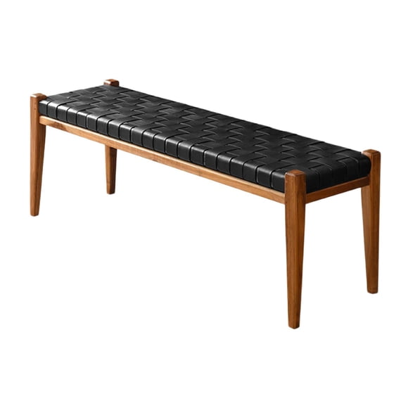 Elodie Accent Bench End of Bed Bench PU Leather Long Bench Ottoman Bench Wood Bench for Black