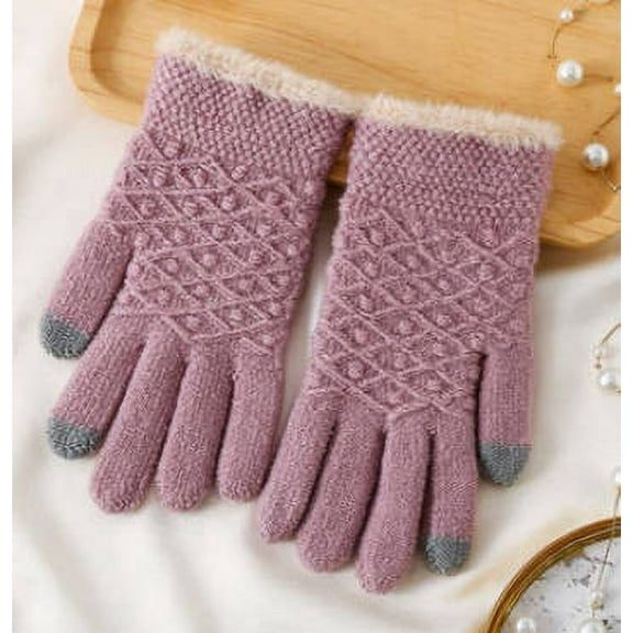 Cxenplz Womens Winter Knit Gloves Warm Touchscreen Gloves Windproof Thermal Sherpa Fleece Lined Gloves for Cold Weather